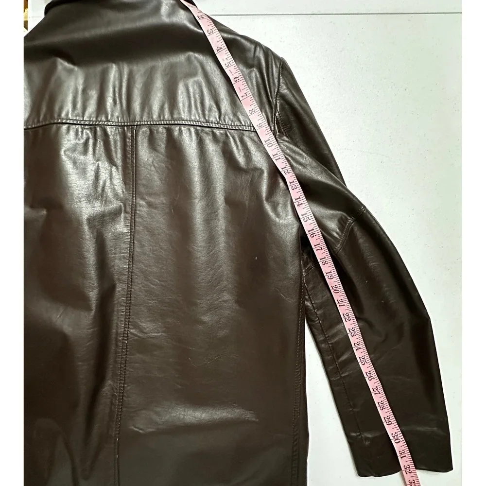 VTG Cooper Brown Leather Car Coat Jacket Made in USA Zip Out Faux Fur Liner 44 L - Picture 8 of 11